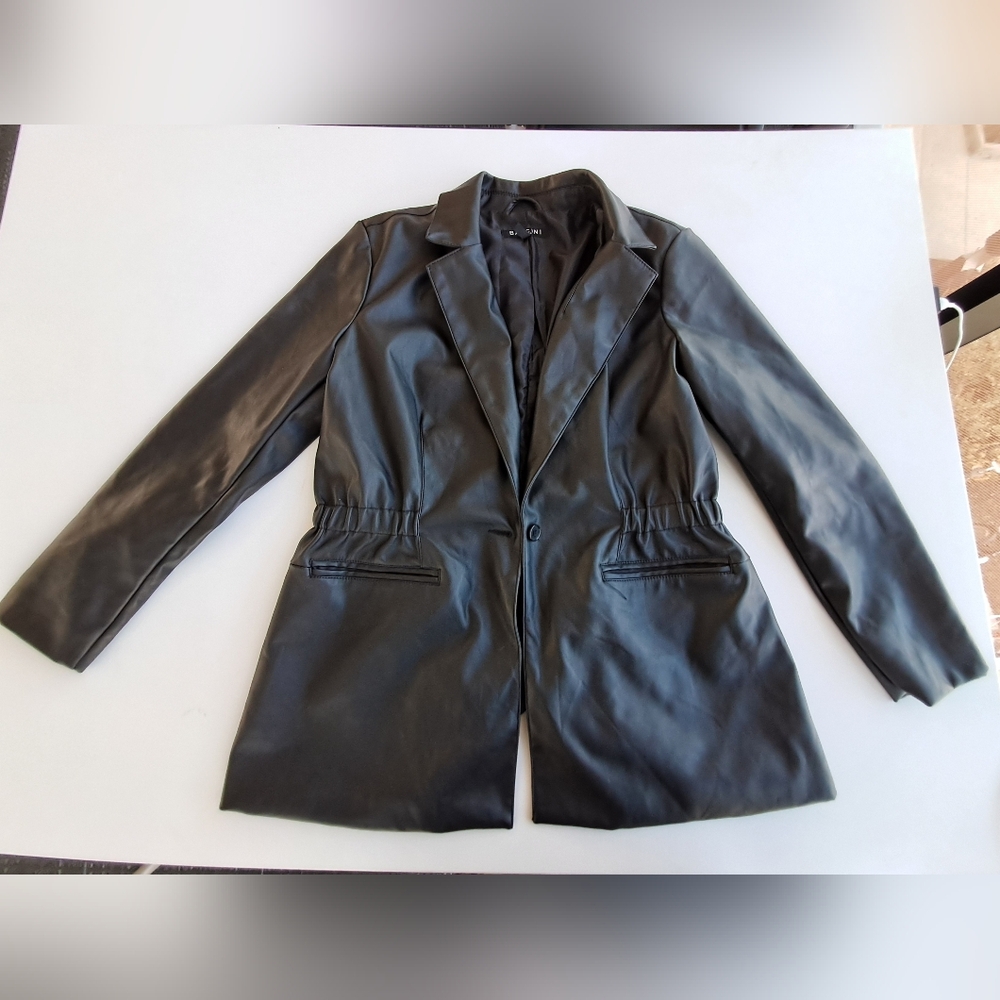 Baccini Black Women's Faux Learher Jacket 90's Y2k